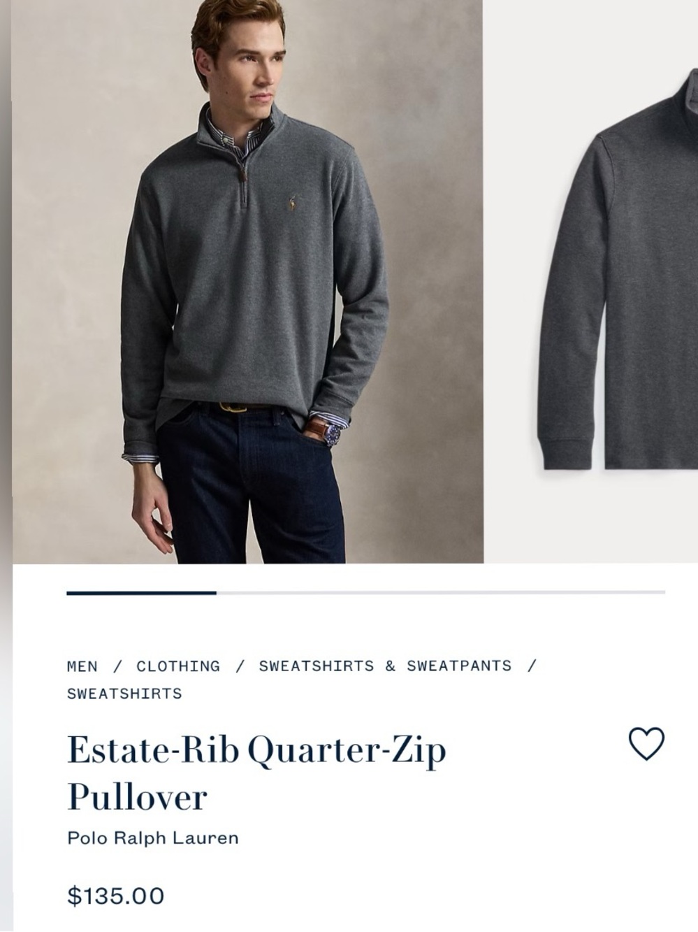 Polo Ralph Lauren Sweater
Gray 1/4 Zip Embroidered Pony
Pullover Size S $135